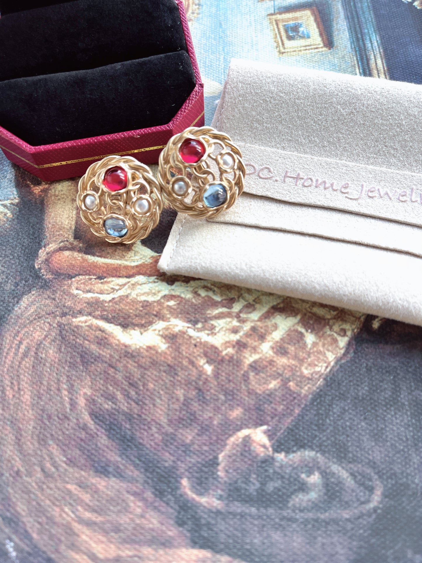 Vintage Gold Rhinestone Pearl Clip Earrings