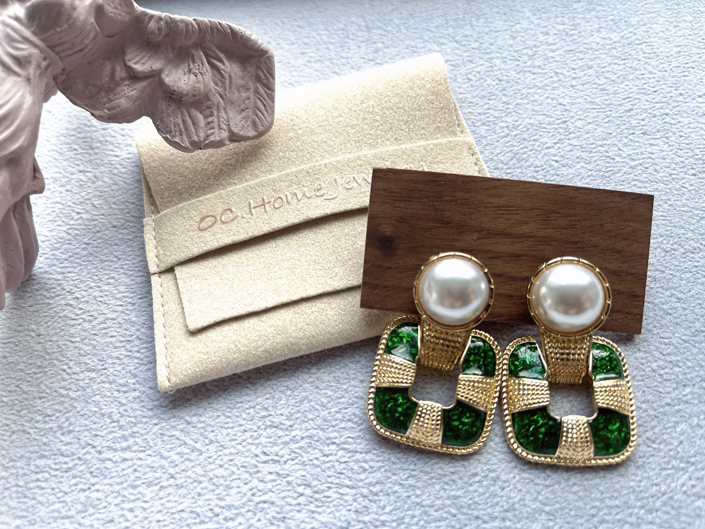 S925 Vintage Green Drop Glaze with Studs Earrings