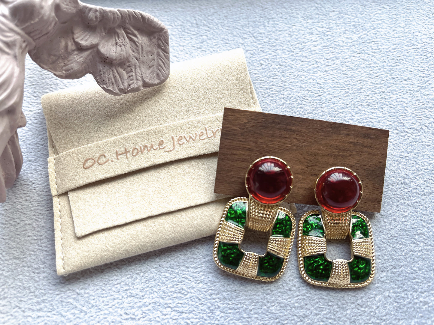 S925 Vintage Green Drop Glaze with Studs Earrings