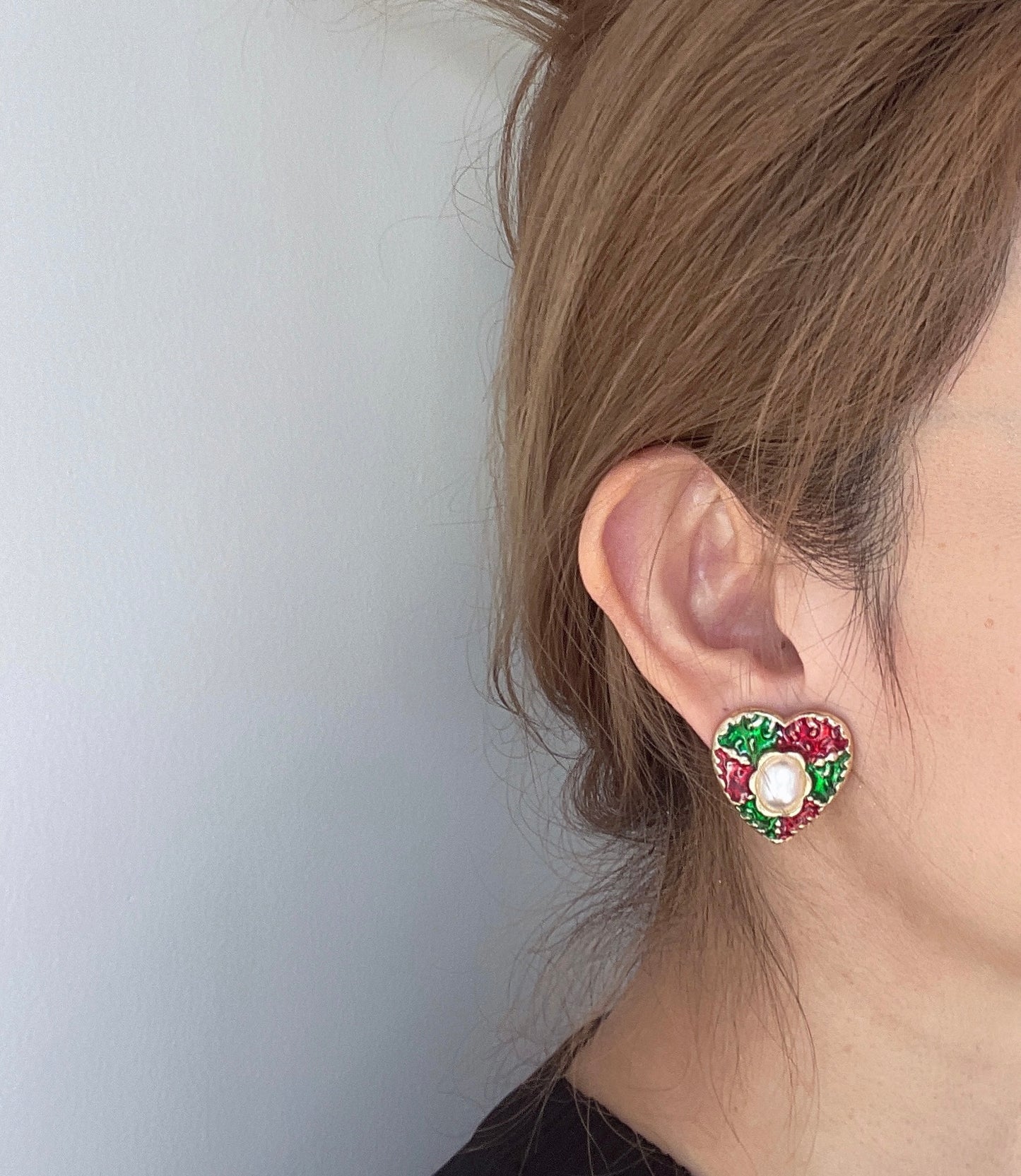S925 Vintage Gold in Love Drop Glaze Pearl Earrings