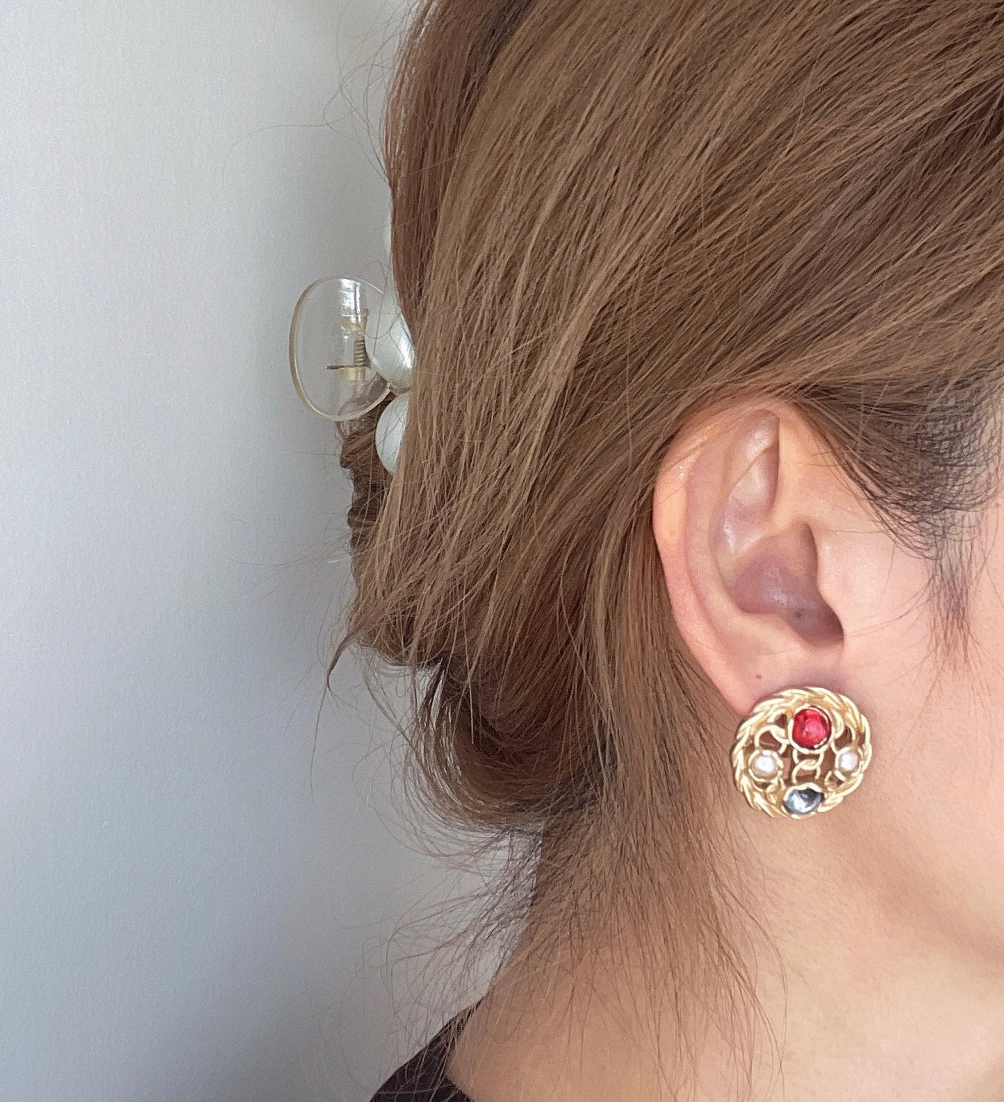 Vintage Gold Rhinestone Pearl Clip Earrings