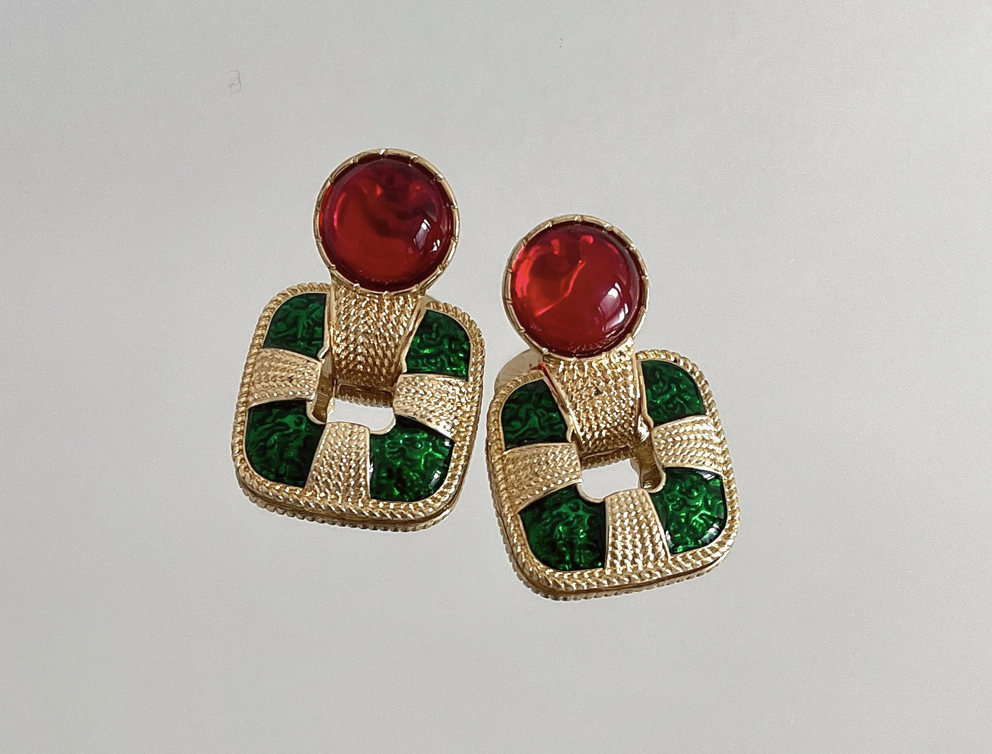 S925 Vintage Green Drop Glaze with Studs Earrings