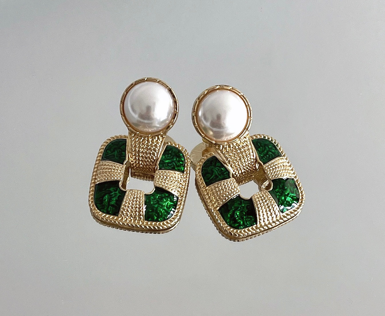 S925 Vintage Green Drop Glaze with Studs Earrings