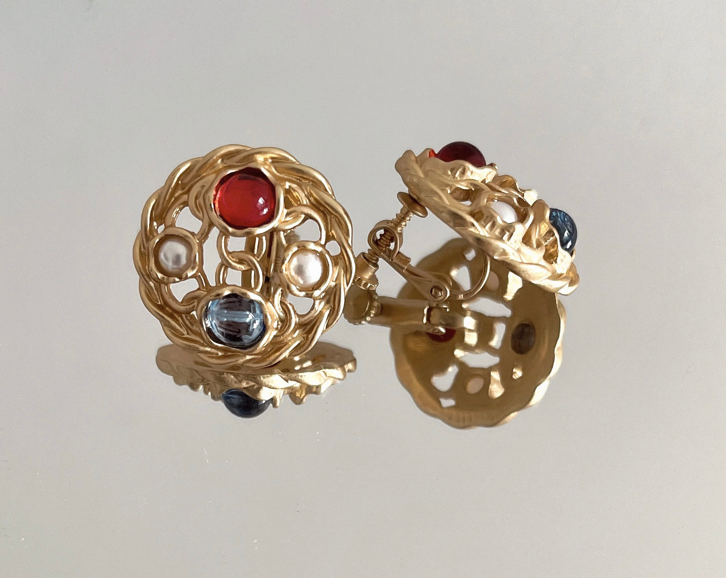 Vintage Gold Rhinestone Pearl Clip Earrings
